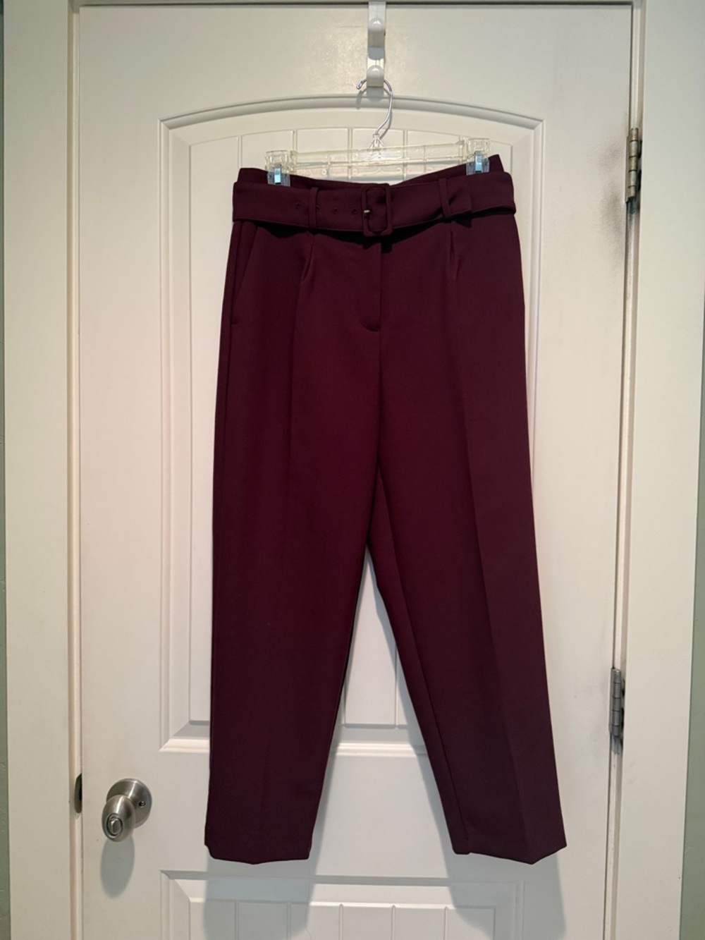 Ann Taylor Belted Paperbag Ankle Trousers in Plum